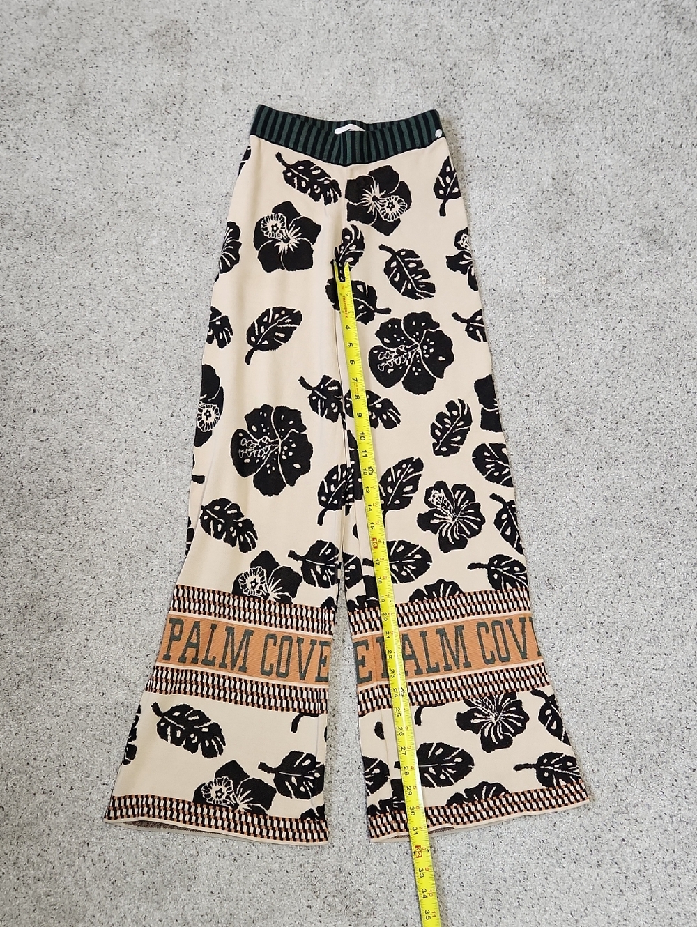 Scotch & Soda Palm Cove Knit Printed Wide Leg Pants Size XS Black/Beige - Picture 9 of 11